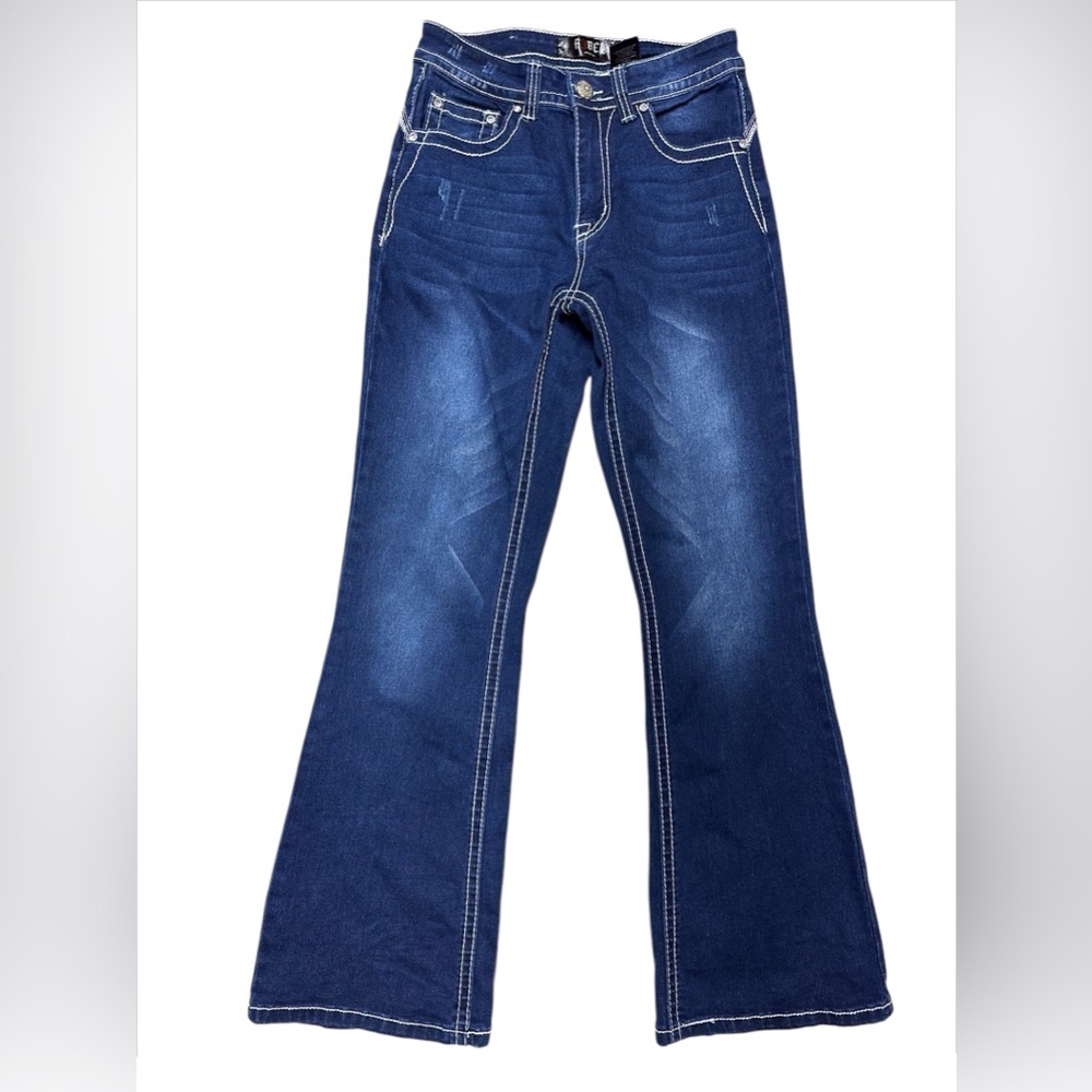 REBEL BOOTCUT JEANS - SIZE 9 -EMBROIDERED BACK POCKETS